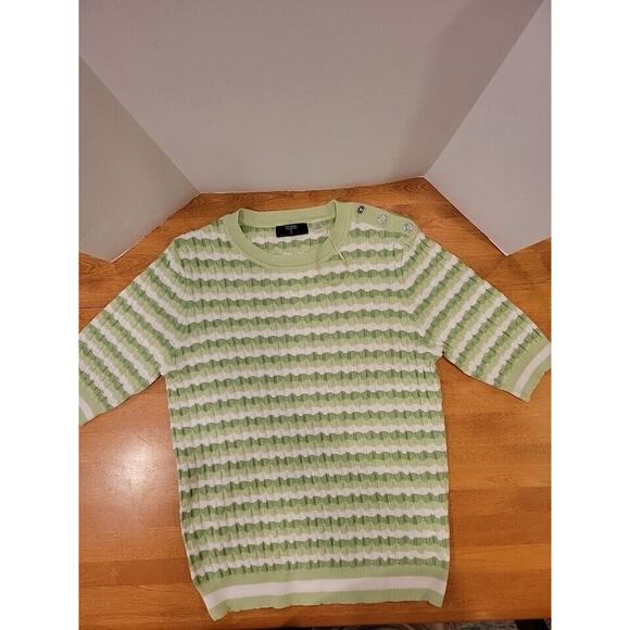 Tahari Tight Knit Short Sleeve Sweater Ladies Size L Preppy - Picture 2 of 10